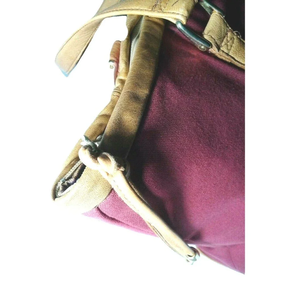 Lesley Sara Custom Made Cotton & Leather Tote Large Carry All Burgundy & Brown